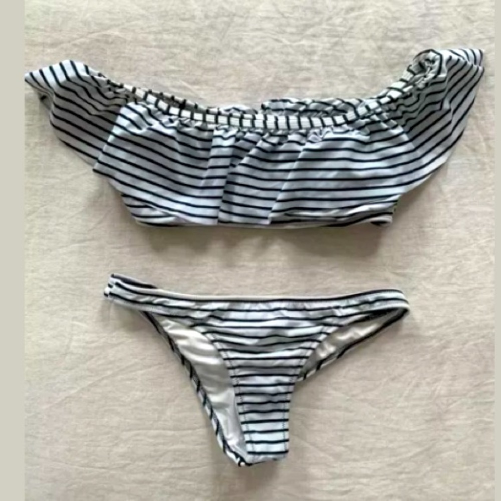 Victoria Secret black white ruffle ruched bikini s